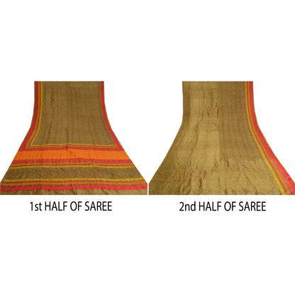 Сари Sanskriti Vintage Green/Orange из чистого шелка, расшитые вручную бисером, премиальная ткань для сари из экологически чистой ткани