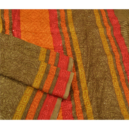 Сари Sanskriti Vintage Green/Orange из чистого шелка, расшитые вручную бисером, премиальная ткань для сари из экологически чистой ткани