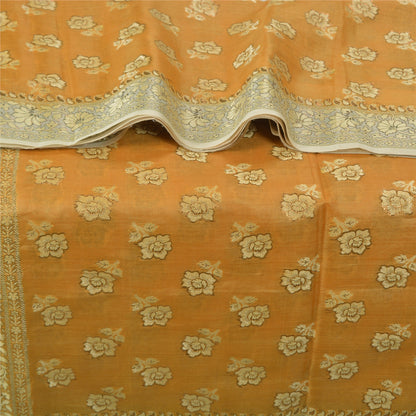 Sanskriti Vintage Safron/Ivory Sarees 100% Pure Silk Woven Premium Sari Sustainable Fabric