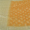 Sanskriti Vintage Safron/Ivory Sarees 100% Pure Silk Woven Premium Sari Sustainable Fabric