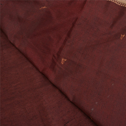 Sanskriti Vintage Dark Red Sarees Blend Cotton Hand-Woven Tant Sari 5 YD Sustainable Fabric