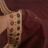 Sanskriti Vintage Dark Red Sarees Blend Cotton Hand-Woven Tant Sari 5 YD Sustainable Fabric