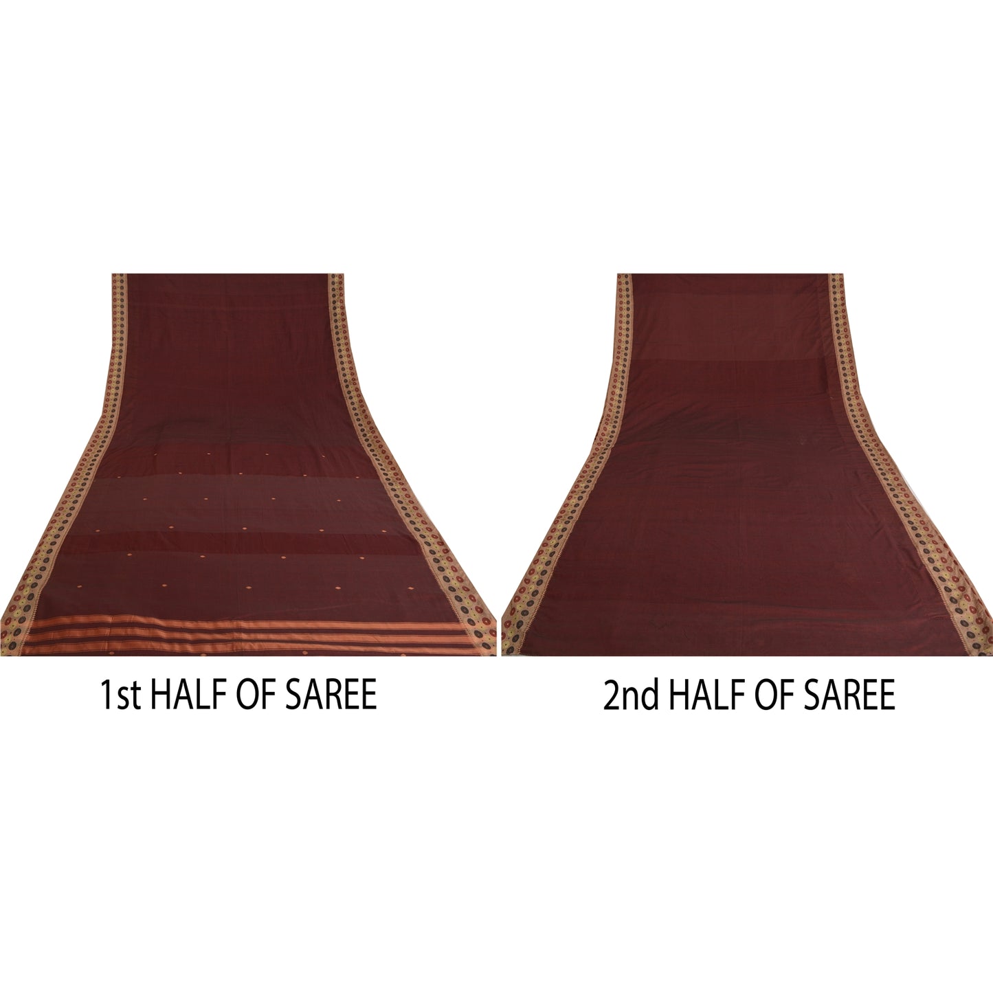 Sanskriti Vintage Dark Red Sarees Blend Cotton Hand-Woven Tant Sari 5 YD Sustainable Fabric