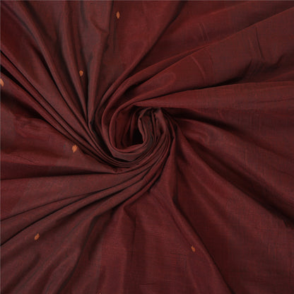 Sanskriti Vintage Dark Red Sarees Blend Cotton Hand-Woven Tant Sari 5 YD Sustainable Fabric