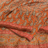 Sanskriti Vintage Orange Sarees 100% Pure Silk Hand Beaded Sari Craft Sustainable Fabric