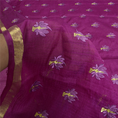 Санскритские винтажные фиолетовые сари из хлопка с вышивкой, тканые сари из кота-дориа, устойчивая ткань