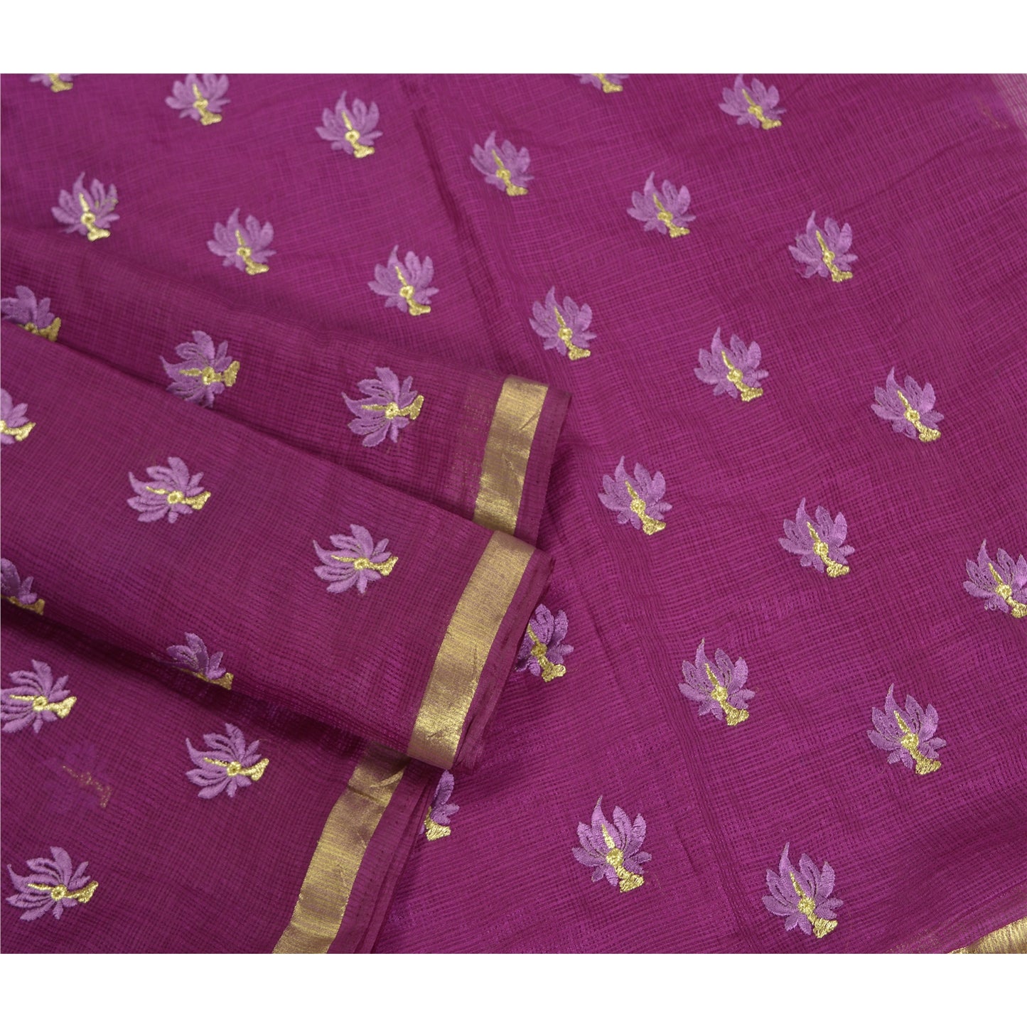 Санскритские винтажные фиолетовые сари из хлопка с вышивкой, тканые сари из кота-дориа, устойчивая ткань