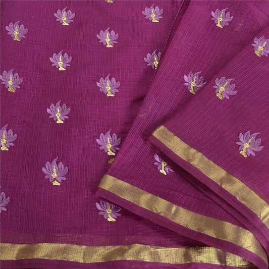 Sanskriti Vintage Purple Sarees Cotton Embroidered Woven Kota Doria Sari Sustainable Fabric