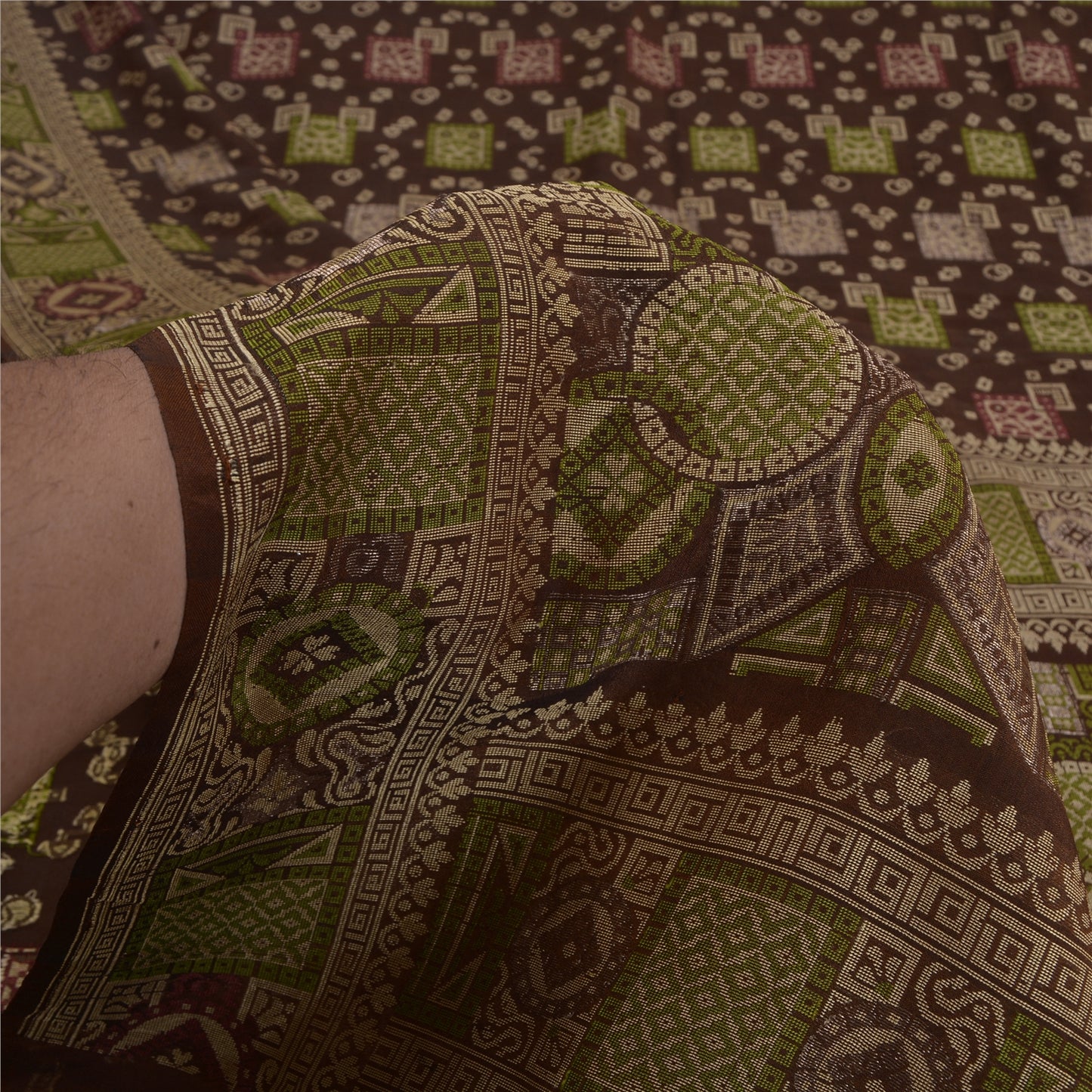 Sanskriti Vintage Brown Sarees 100% Pure Silk Woven Premium Sari Craft Sustainable Fabric