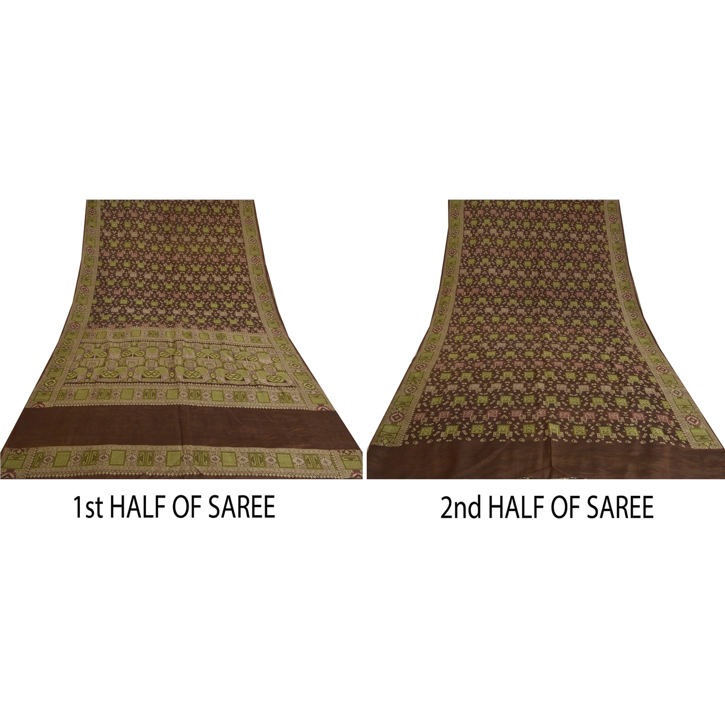 Sanskriti Vintage Brown Sarees 100% Pure Silk Woven Premium Sari Craft Sustainable Fabric