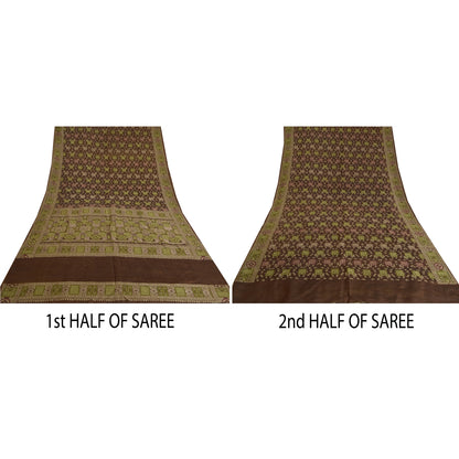 Sanskriti Vintage Brown Sarees 100% Pure Silk Woven Premium Sari Craft Sustainable Fabric