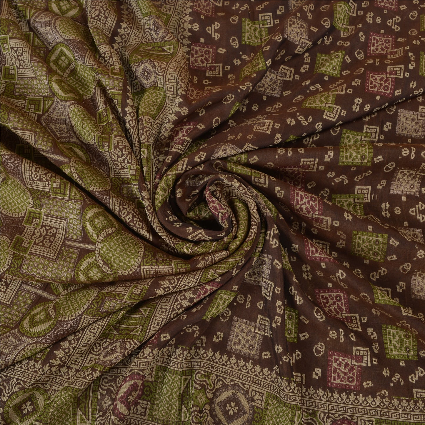 Sanskriti Vintage Brown Sarees 100% Pure Silk Woven Premium Sari Craft Sustainable Fabric