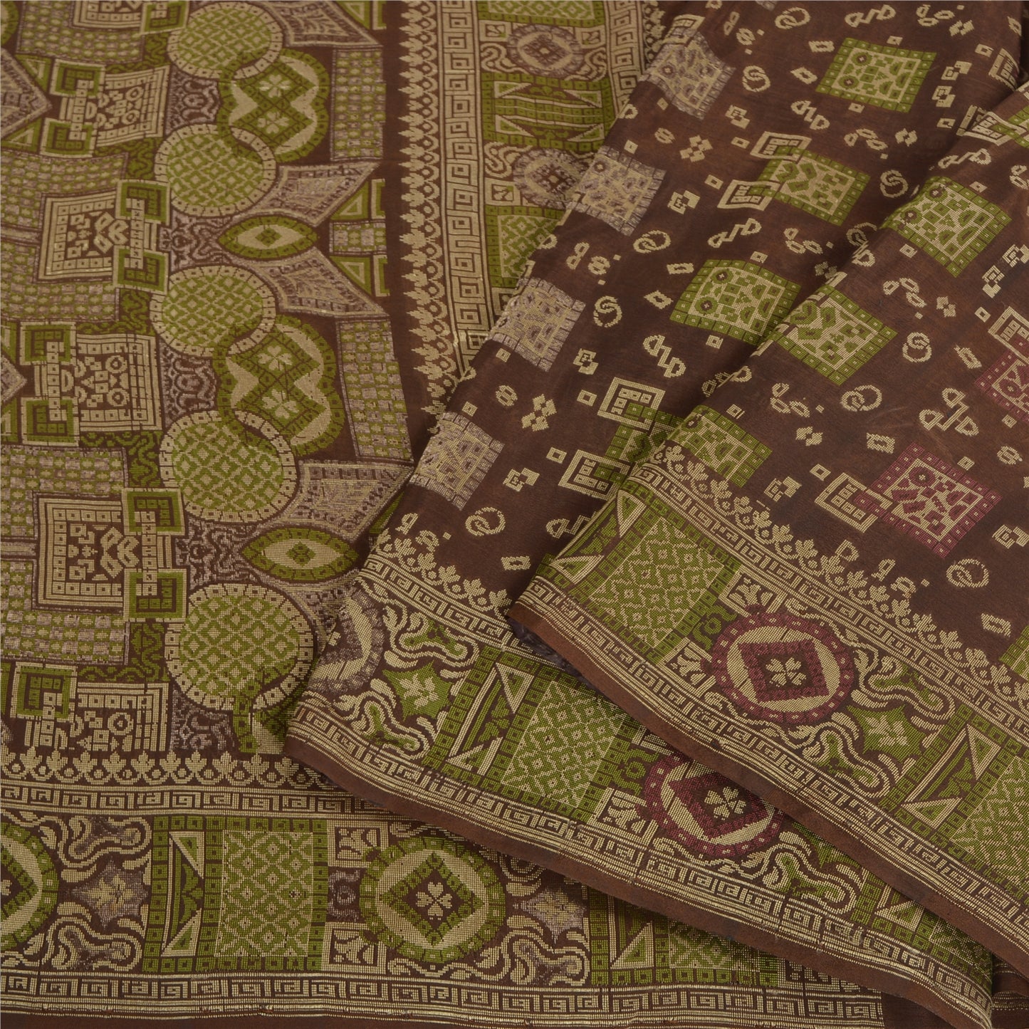 Sanskriti Vintage Brown Sarees 100% Pure Silk Woven Premium Sari Craft Sustainable Fabric