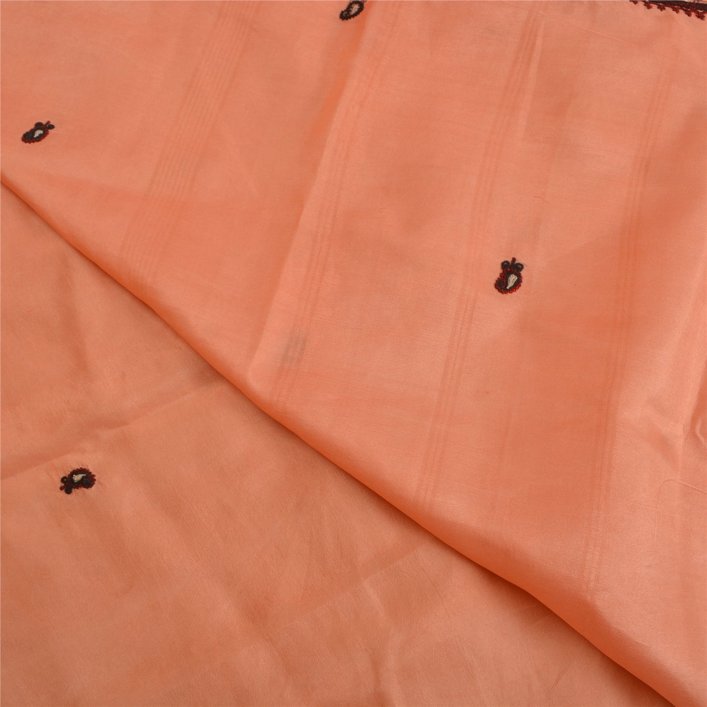 Sanskriti Vintage Peach Indian Sarees Pure Silk Embroidered Sari Craft Sustainable Fabric