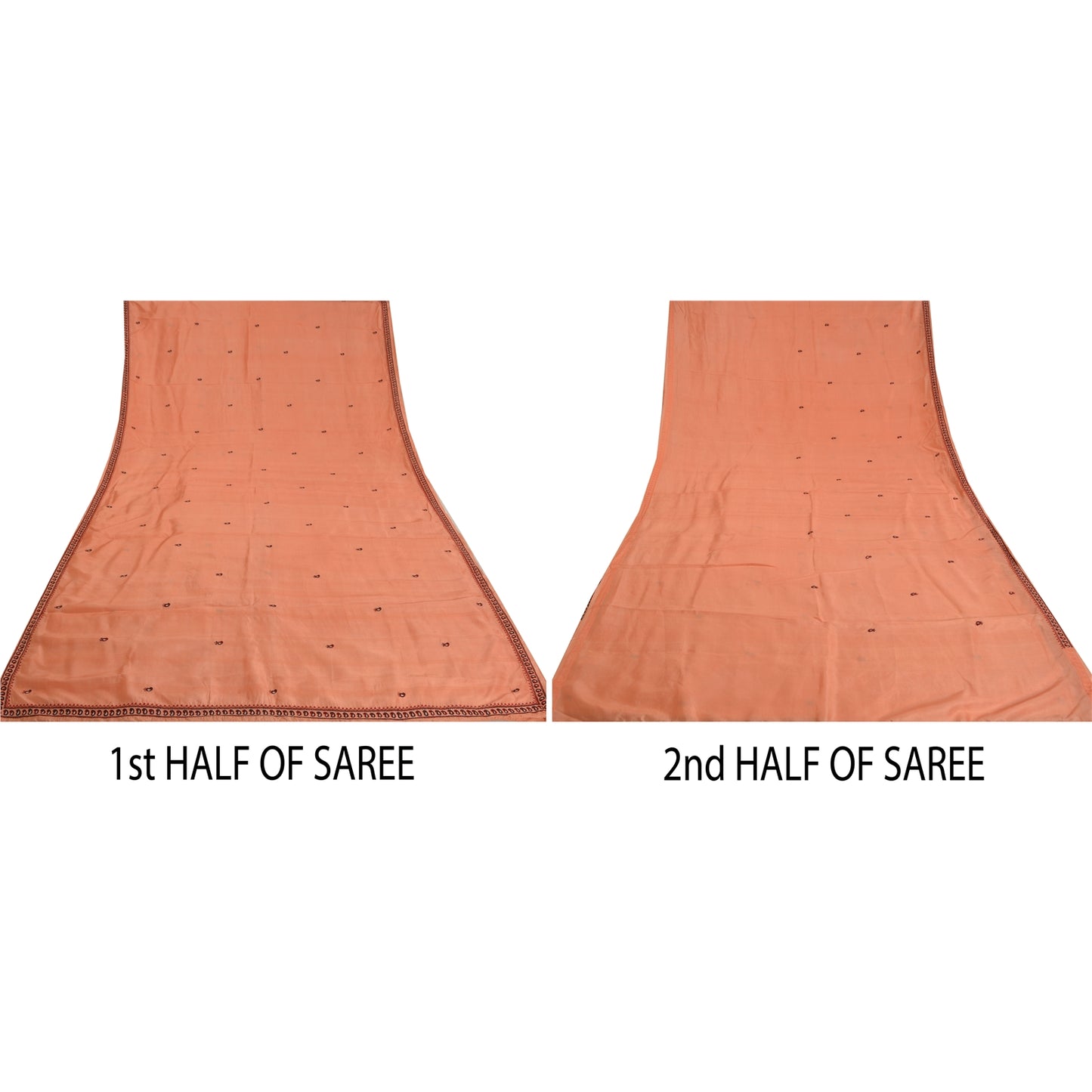 Sanskriti Vintage Peach Indian Sarees Pure Silk Embroidered Sari Craft Sustainable Fabric