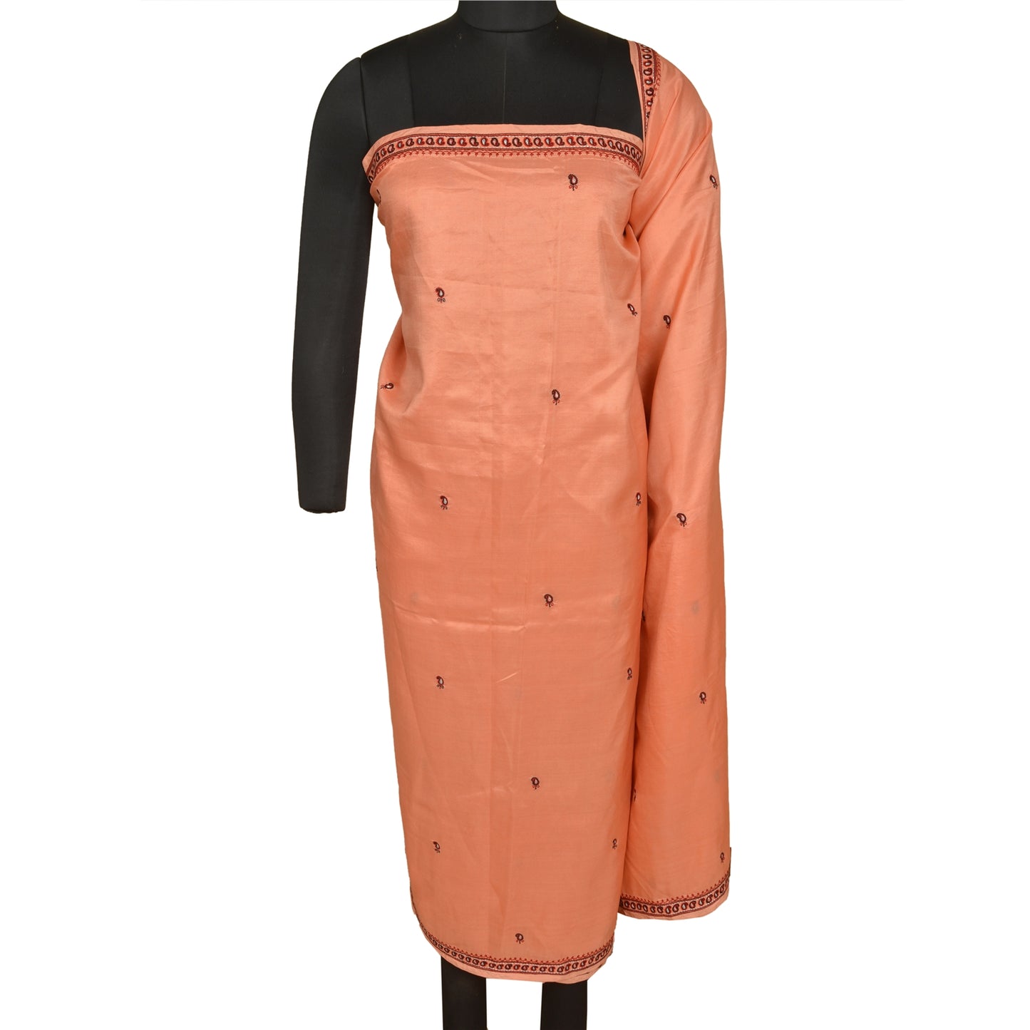 Sanskriti Vintage Peach Indian Sarees Pure Silk Embroidered Sari Craft Sustainable Fabric