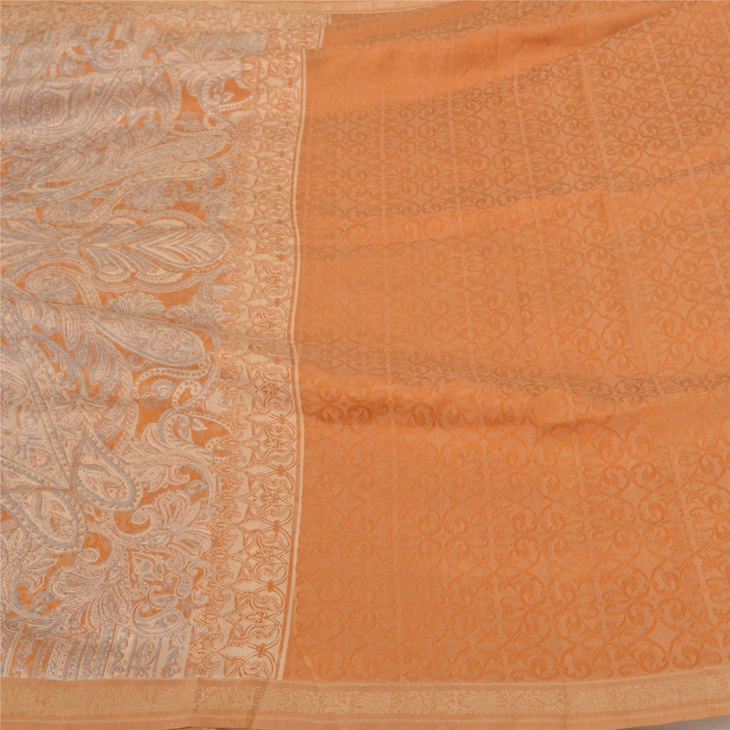 Sanskriti Vintage Orange Sarees 100% Pure Silk Woven Printed Craft Sari Sustainable Fabric