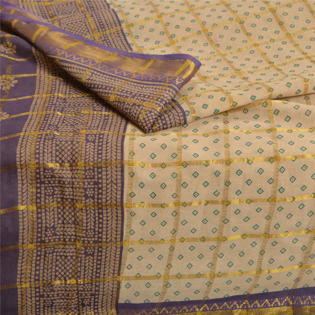 Sanskriti Vintage Ivory Sarees Pure Cotton Bandhani Printed Woven Sari Fabric