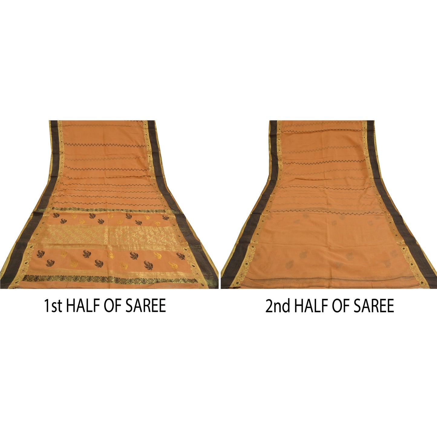 Sanskriti Vintage Peach Indian 100% Pure Cotton Woven Premium Sari 5 Yard Sustainable Fabric