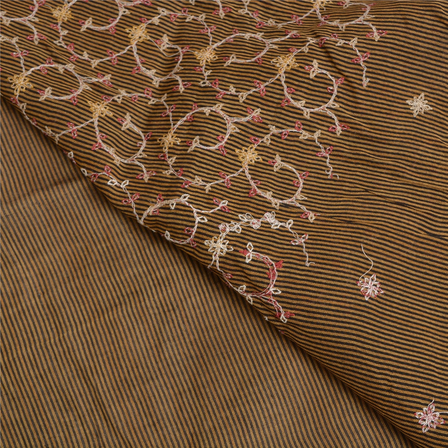 Sanskriti Vintage Black/Brown Sarees Blend Cotton Embroidered Woven Sari Sustainable Fabric