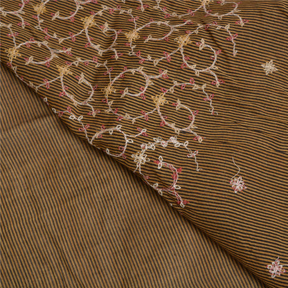 Sanskriti Vintage Black/Brown Sarees Blend Cotton Embroidered Woven Sari Sustainable Fabric