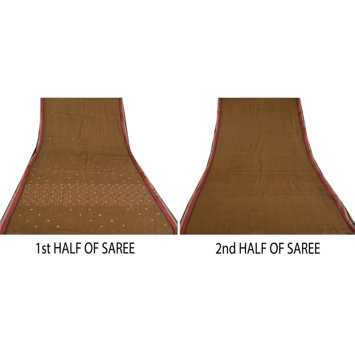 Sanskriti Vintage Black/Brown Sarees Blend Cotton Embroidered Woven Sari Sustainable Fabric