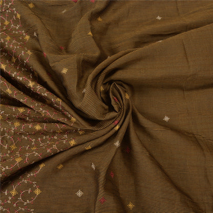 Sanskriti Vintage Black/Brown Sarees Blend Cotton Embroidered Woven Sari Sustainable Fabric