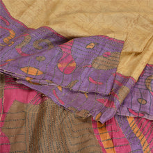 Load image into Gallery viewer, Sanskriti Vintage Purple/Ivory Sarees Pure Silk Hand Beaded Kantha Sari Fabric
