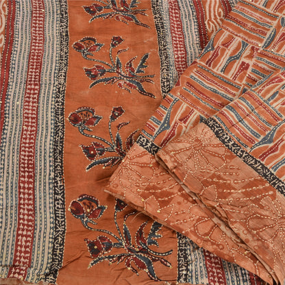 Sanskriti Vintage Indian Sarees 100% Pure Silk Hand Beaded Kantha Sari Sustainable Fabric