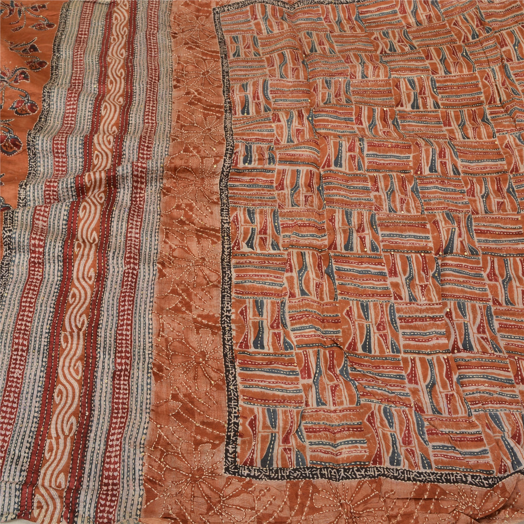 Sanskriti Vintage Indian Sarees 100% Pure Silk Hand Beaded Kantha Sari Sustainable Fabric