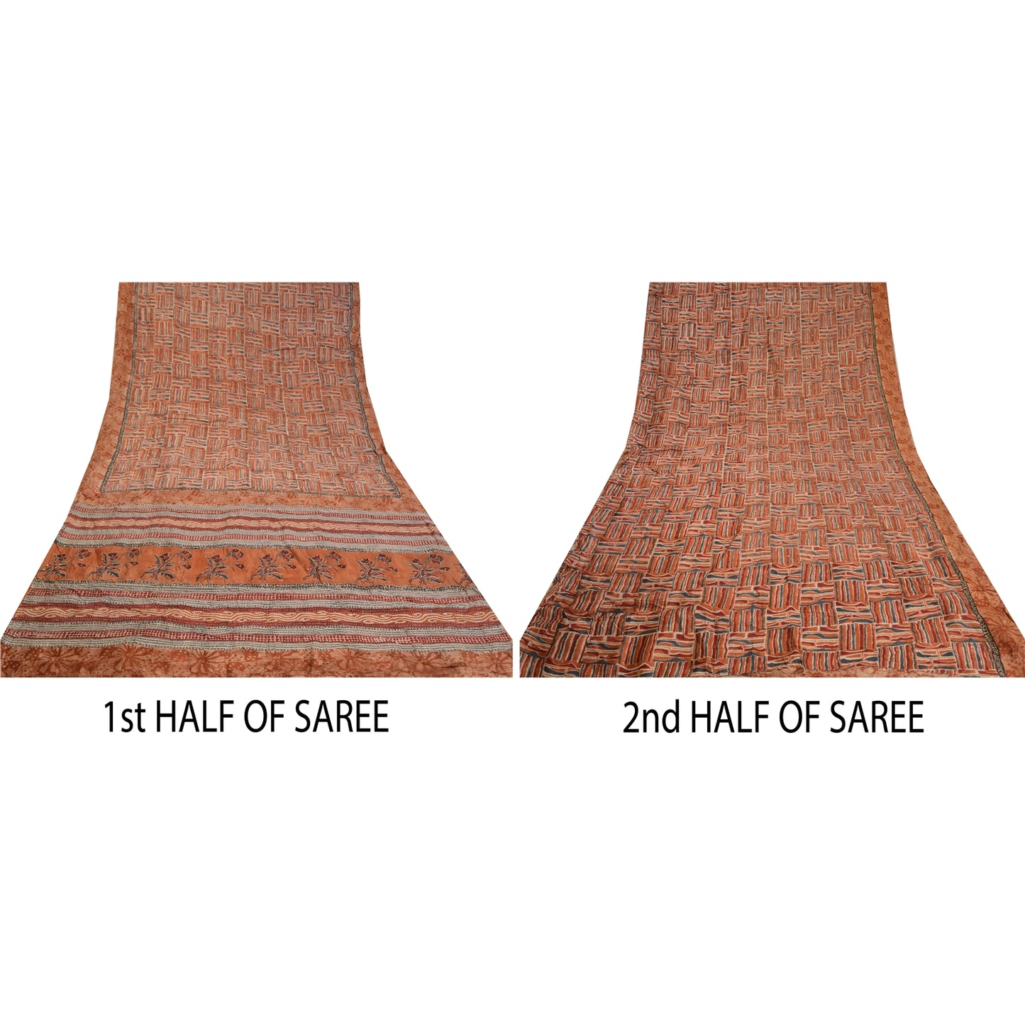 Sanskriti Vintage Indian Sarees 100% Pure Silk Hand Beaded Kantha Sari Sustainable Fabric