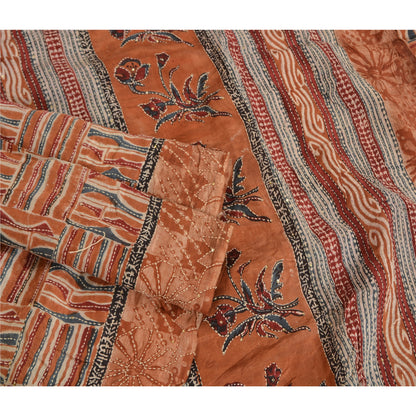 Sanskriti Vintage Indian Sarees 100% Pure Silk Hand Beaded Kantha Sari Sustainable Fabric