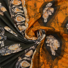 Load image into Gallery viewer, Sanskriti Vintage Saffron/Black Sarees 100% Pure Silk Batik Work Sari Fabric

