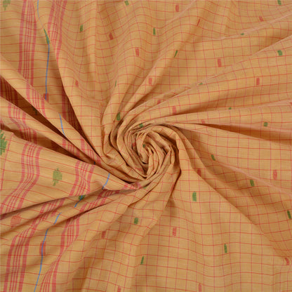 Sanskriti Vintage Cream Indian Sarees Blend Cotton Hand-Woven Tant Sari Sustainable Fabric