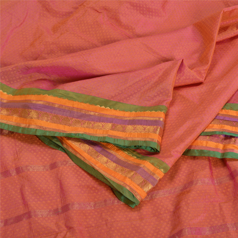 Sanskriti Vintage Pink Sarees Kunstsilke Vævet Zari Premium Sari Håndværk 5 Yards Bæredygtigt Stof