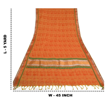 Sanskriti Vintage Orange Sarees 100% Pure Cotton Woven Sari Craft Craft Sustainable Fabric