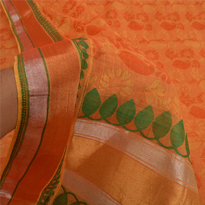 Sanskriti Vintage Orange Sarees 100% Pure Cotton Woven Sari Craft Craft Sustainable Fabric