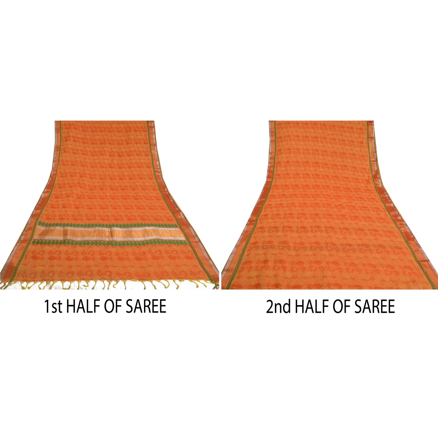 Sanskriti Vintage Orange Sarees 100% Pure Cotton Woven Sari Craft Craft Sustainable Fabric