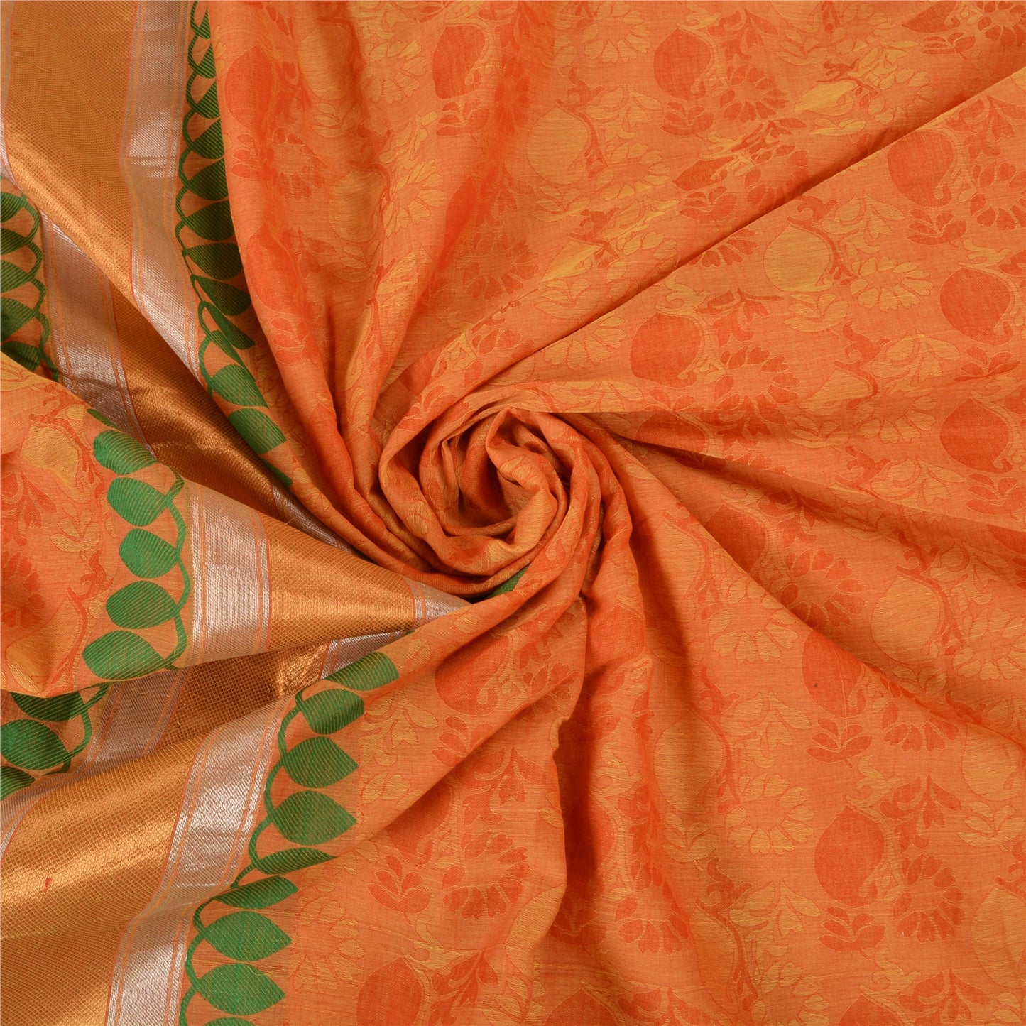 Sanskriti Vintage Orange Sarees 100% Pure Cotton Woven Sari Craft Craft Sustainable Fabric