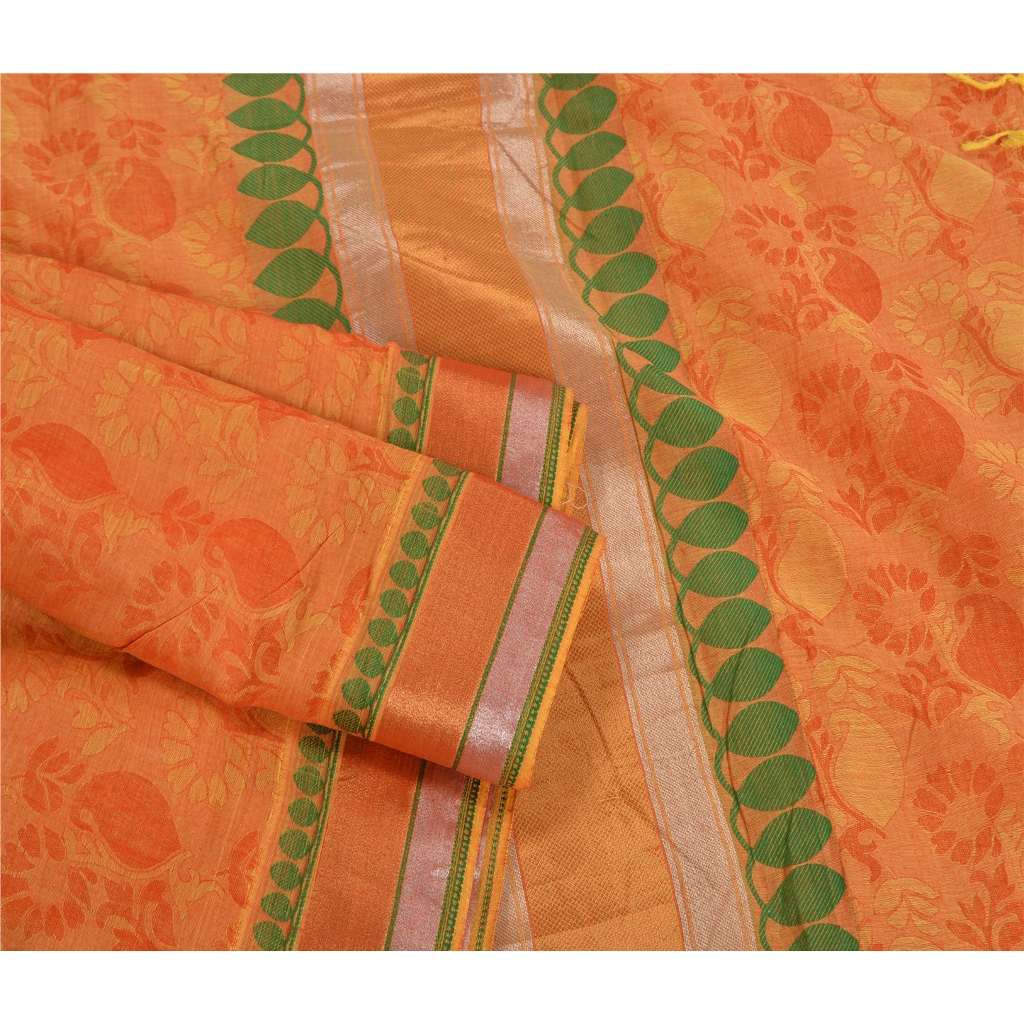 Sanskriti Vintage Orange Sarees 100% Pure Cotton Woven Sari Craft Craft Sustainable Fabric