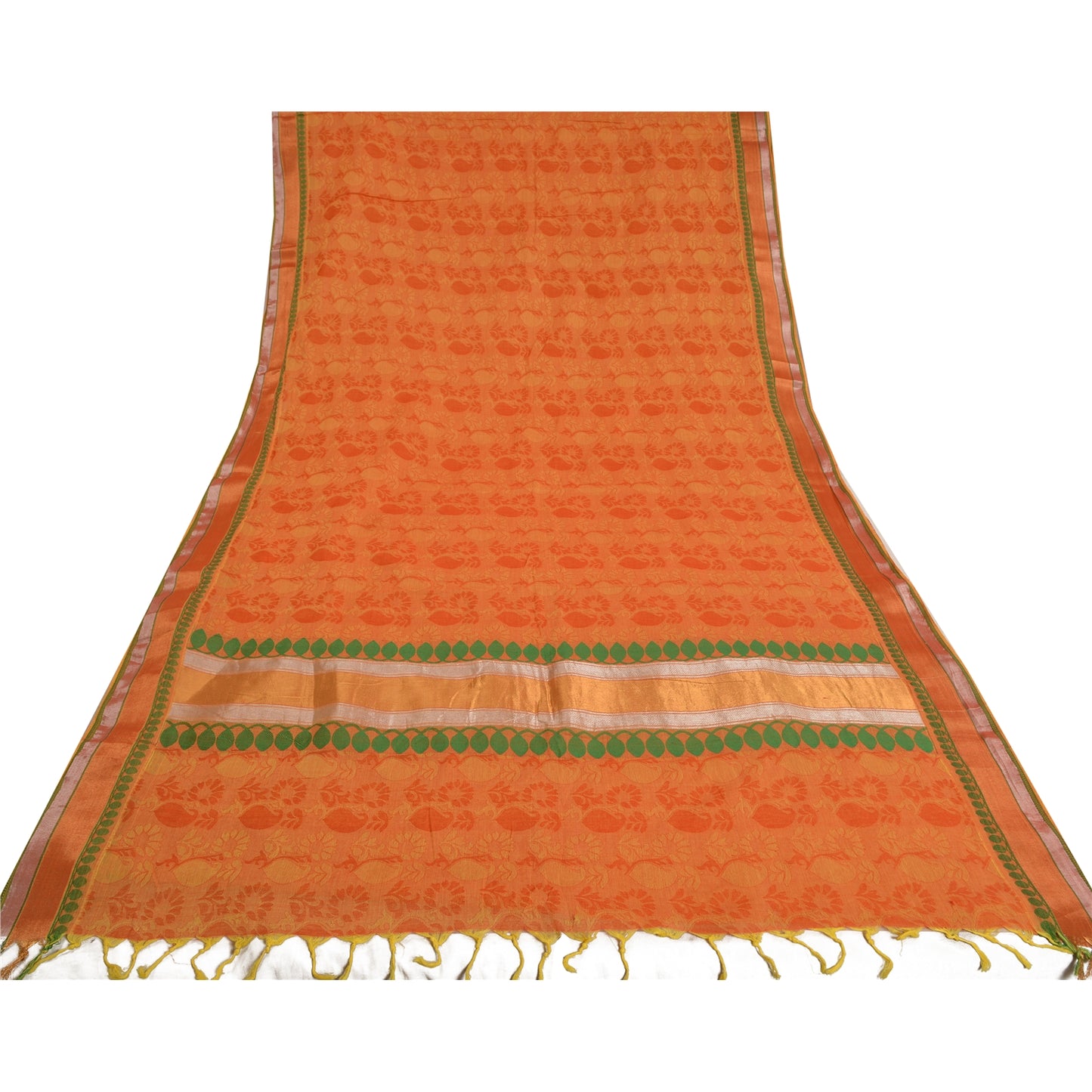 Sanskriti Vintage Orange Sarees 100% Pure Cotton Woven Sari Craft Craft Sustainable Fabric