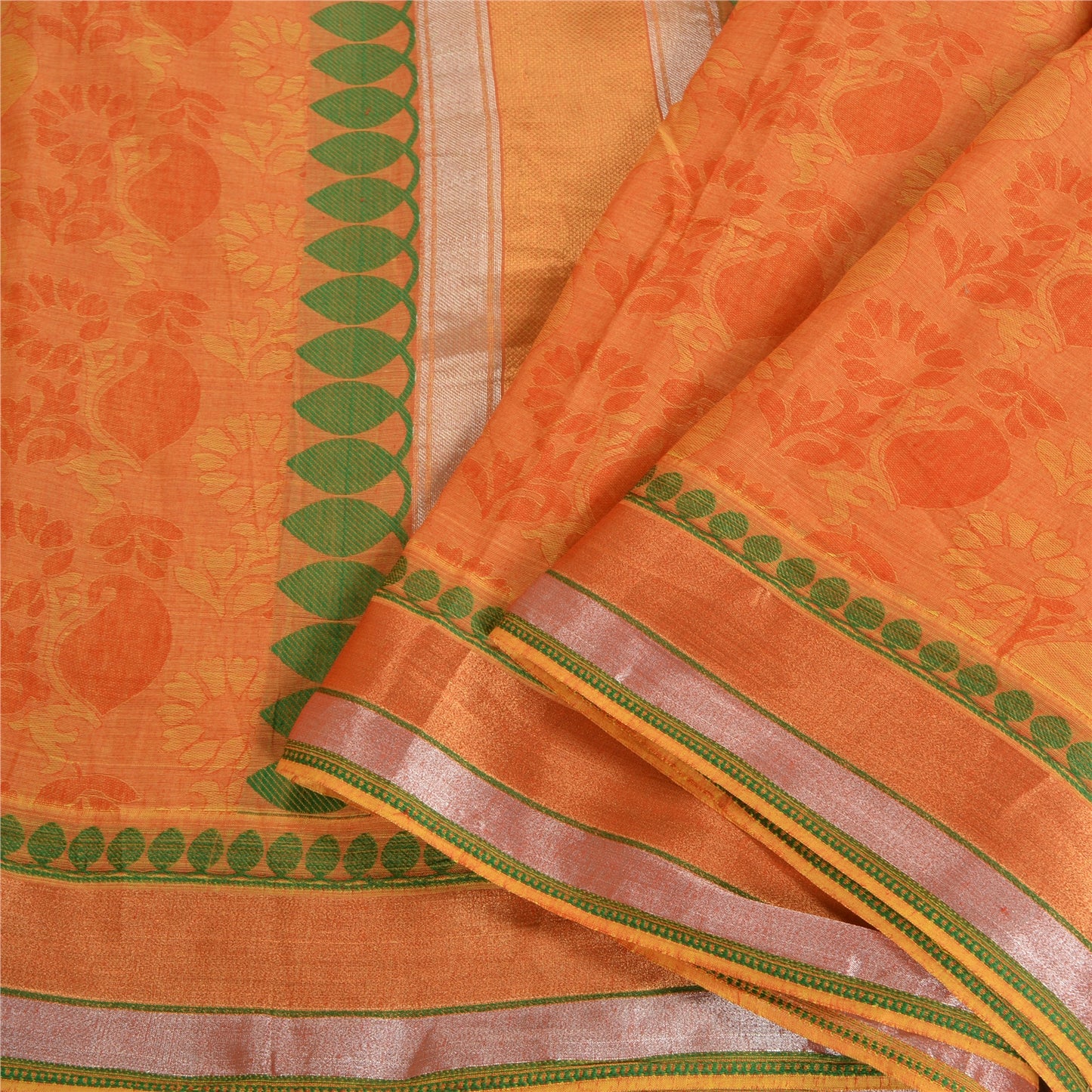 Sanskriti Vintage Orange Sarees 100% Pure Cotton Woven Sari Craft Craft Sustainable Fabric