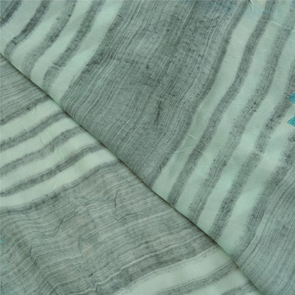 Sanskriti Vintage Green Indian Sarees Blend Georgette Embroidered Sari Sustainable Fabric