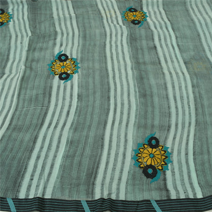 Sanskriti Vintage Green Indian Sarees Blend Georgette Embroidered Sari Sustainable Fabric