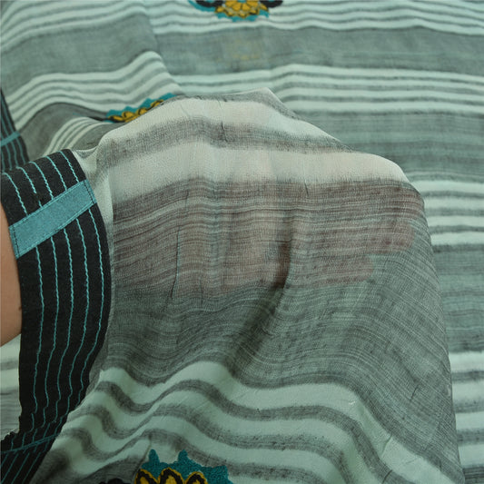 Sanskriti Vintage Grønne Indiske Sarier Blandet Georgette Broderet Sari Bæredygtigt Stoff