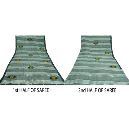 Sanskriti Vintage Green Indian Sarees Blend Georgette Embroidered Sari Sustainable Fabric