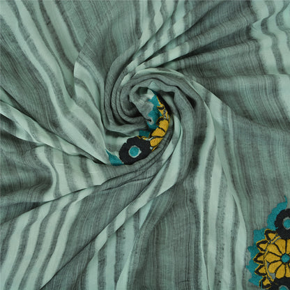 Sanskriti Vintage Green Indian Sarees Blend Georgette Embroidered Sari Sustainable Fabric