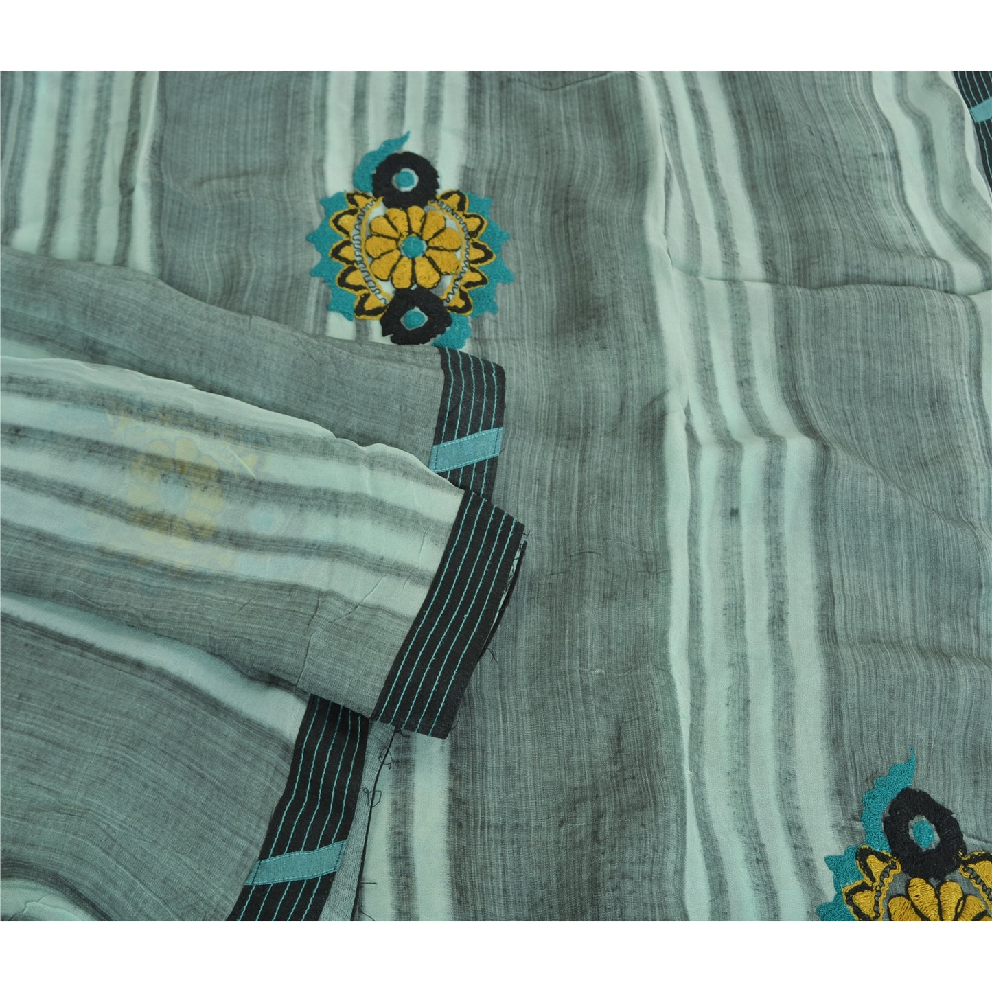 Sanskriti Vintage Green Indian Sarees Blend Georgette Embroidered Sari Sustainable Fabric