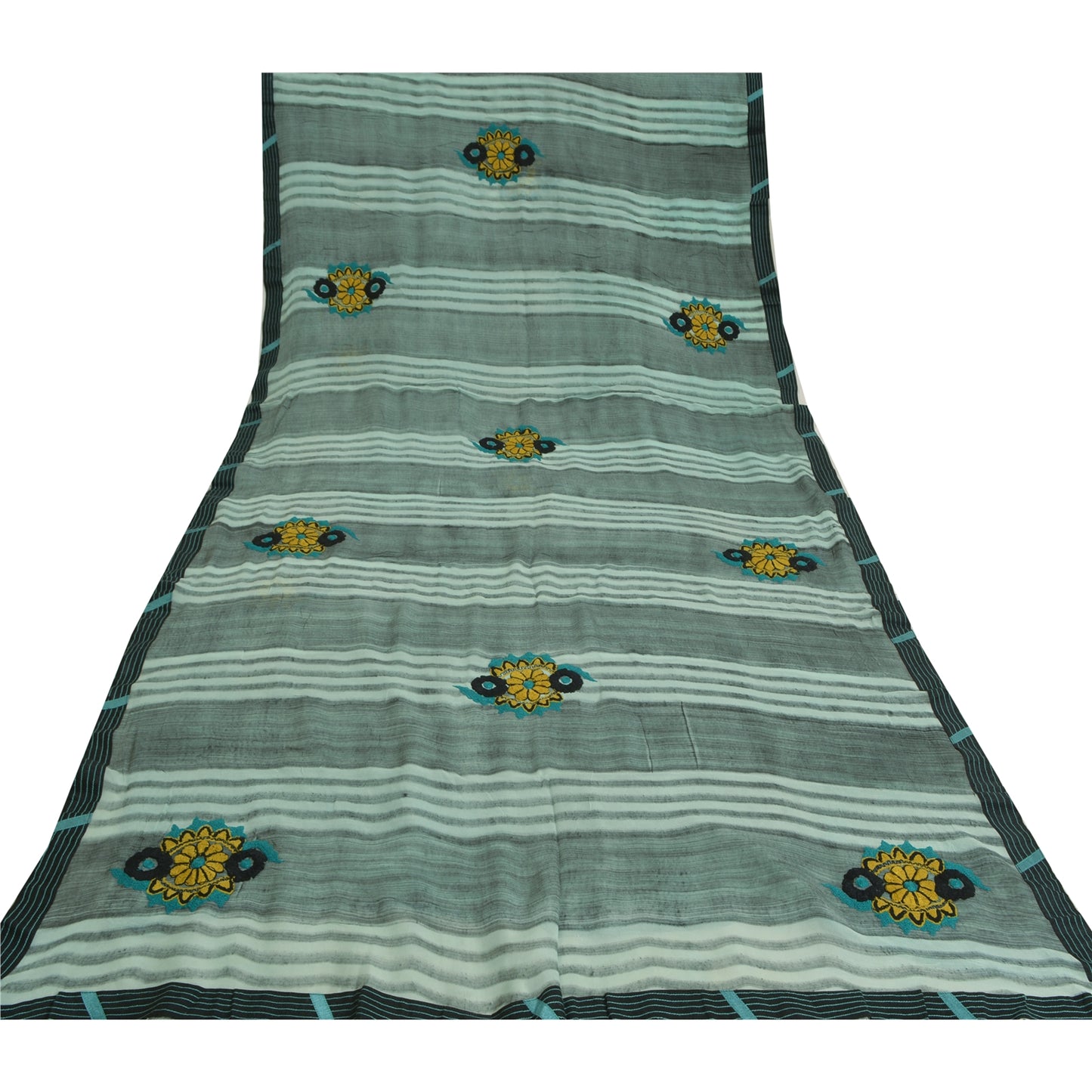 Sanskriti Vintage Green Indian Sarees Blend Georgette Embroidered Sari Sustainable Fabric