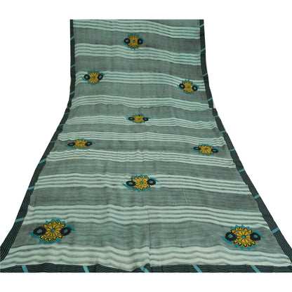 Sanskriti Vintage Green Indian Sarees Blend Georgette Embroidered Sari Sustainable Fabric